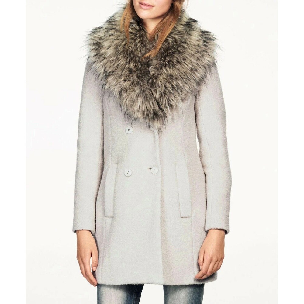 Ellos Women’s 18 Cream Long Sleeve Penny Lane Pea Coat Wool Faux Fur Boho Retro